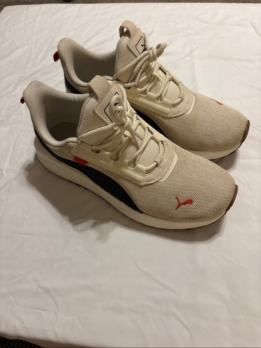 Puma Cream Sneakers with Navy and Orange Accents men’s size 9